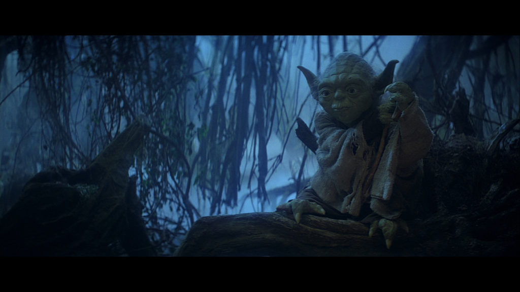 Star Wars: The Empire Strikes Back. Plot summary and story structure. Yoda sits on perch on Dagobah.