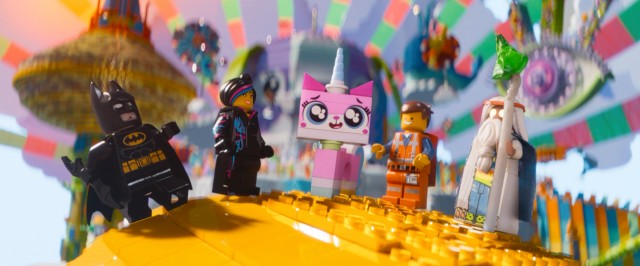 The Lego Movie. Plot summary and story structure. Batman, Wyldstyle, Princess Unkitty, Emmet and Vitruvius stand in Cloud Cuckoo Land.