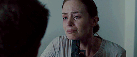 Sicario. Plot summary and story structure. Benicio Del Toro hols a pistol to Emily Blunt's chin as she sobs.